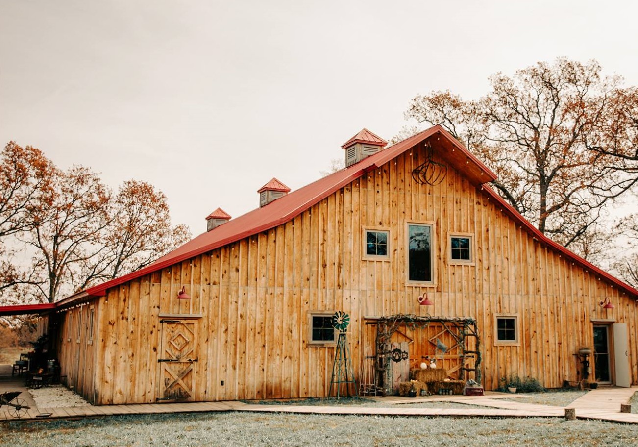exterior of large barn event venue