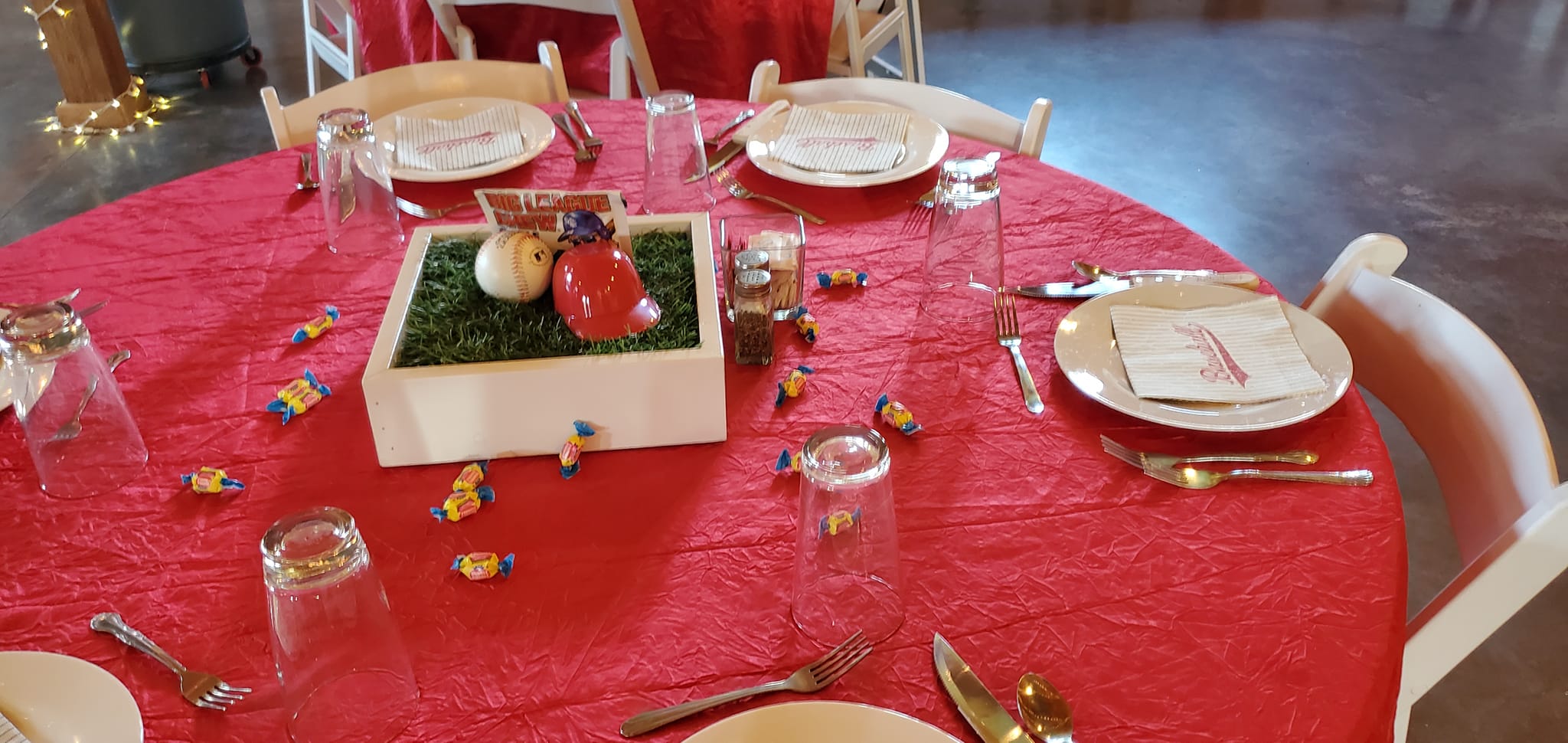baseball themed party decor and table centerpiece