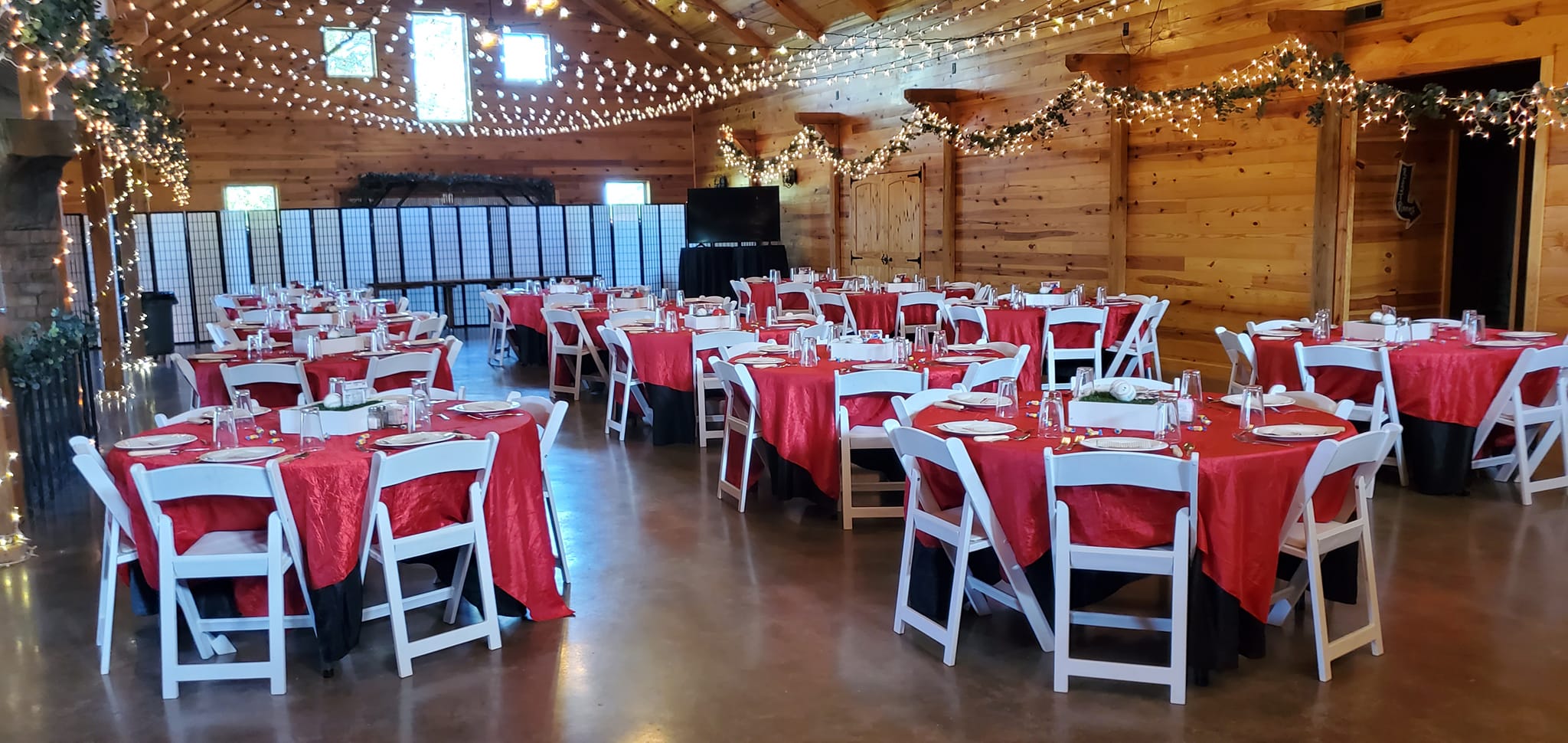 red table linens for party