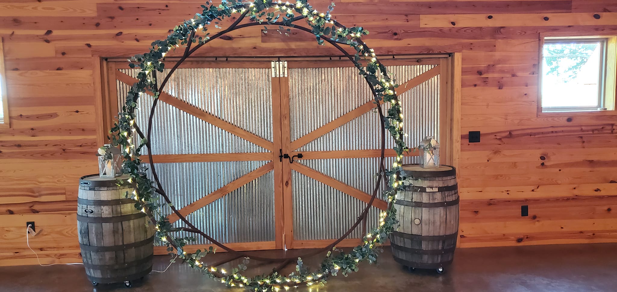 circular arch with greenery and lights
