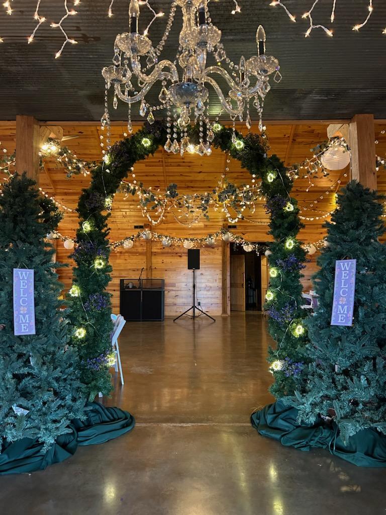 Christmas trees and garland decorating event venue for Christmas party